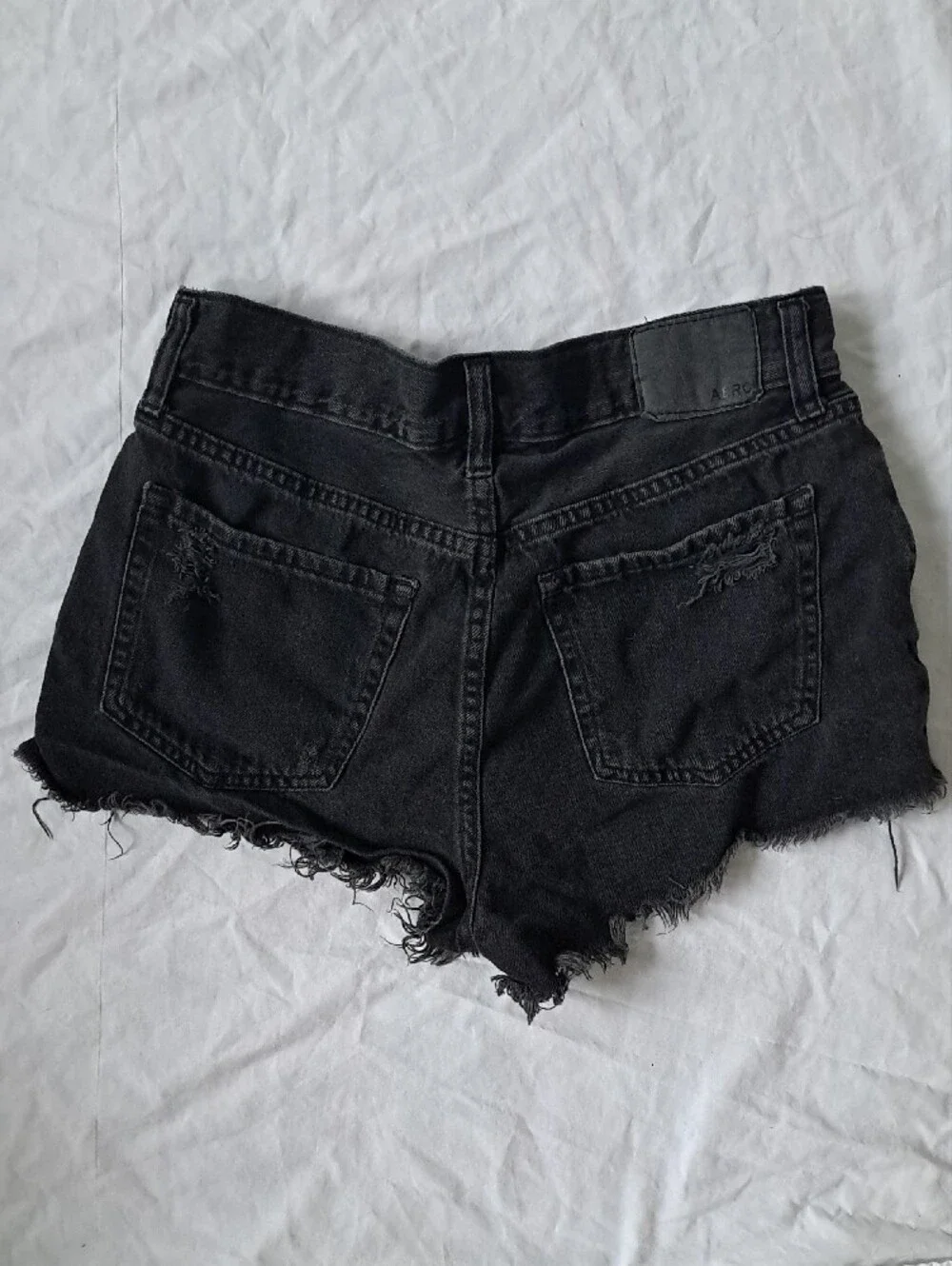 Aeropostale Black Denim Boyfriend Jean Shorts Cutoff Distressed Thrashed Rip  2